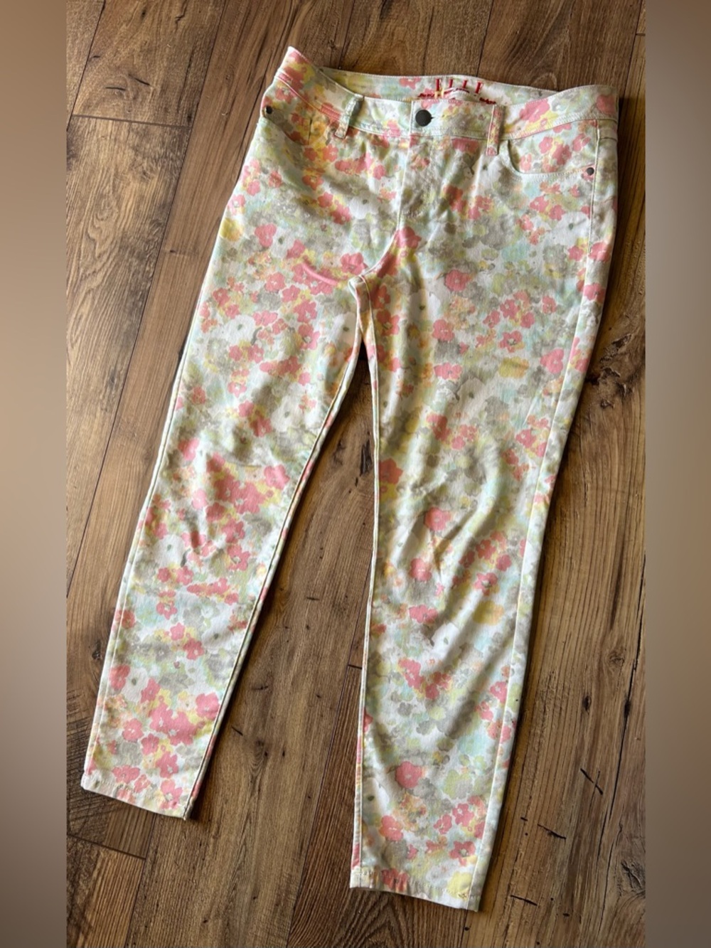 Elle Size 14 Women’s Floral Print Skinny Jeans - Pink & Green